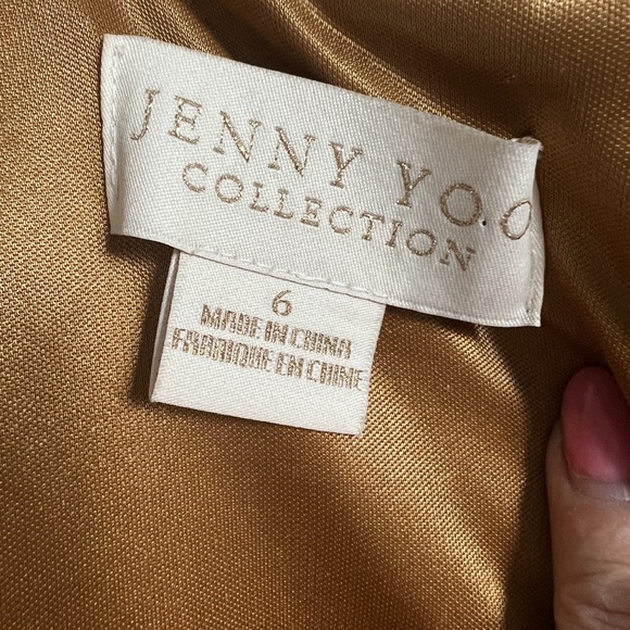 EUC JENNY YOO Velvet Bridesmaid Gown Marigold Gold Size 6 Square Neck Maxi - Picture 7 of 9